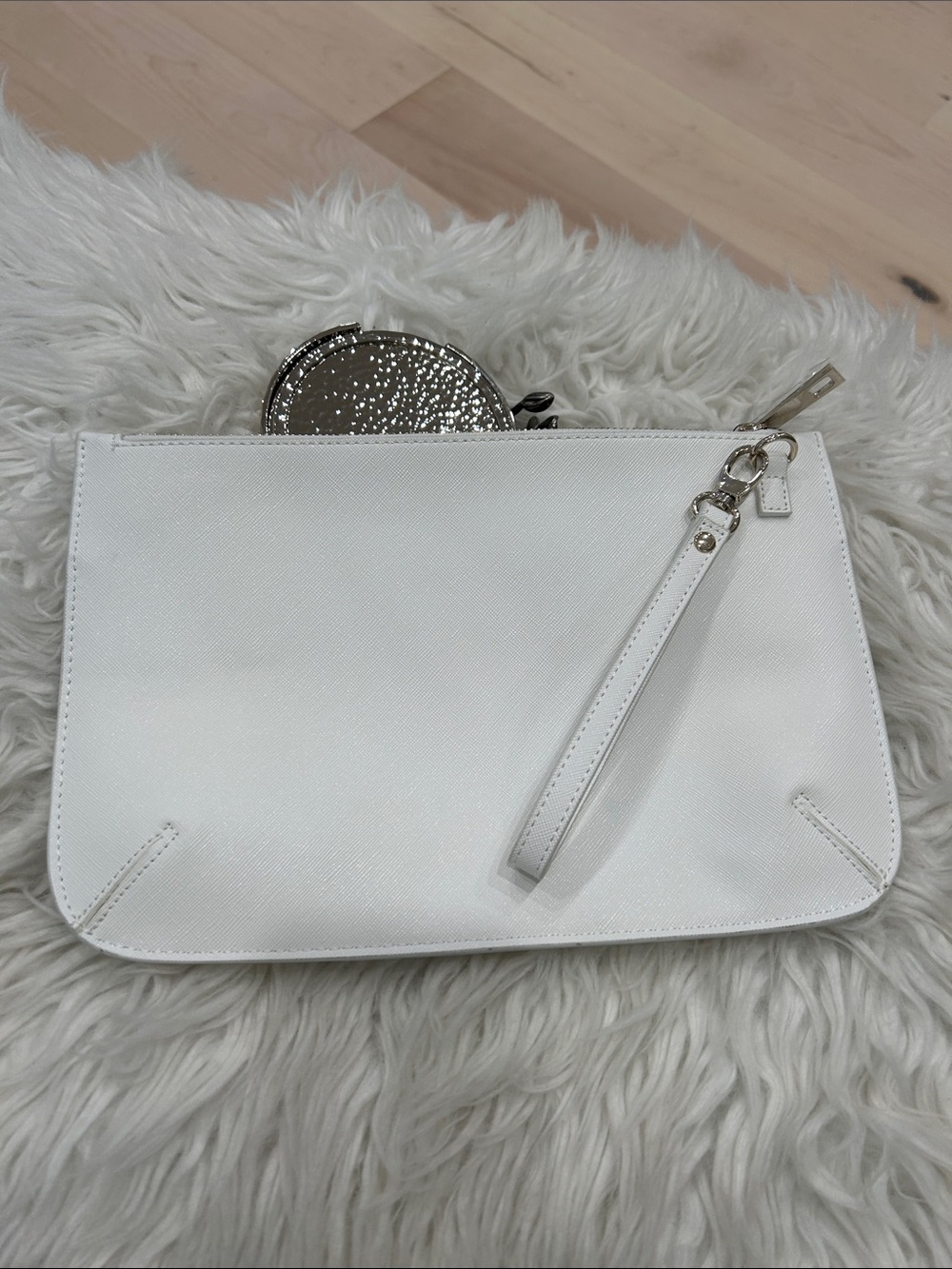 White House Black Market White Floral Studded Wristlet with Purple & Green Print - Picture 5 of 5